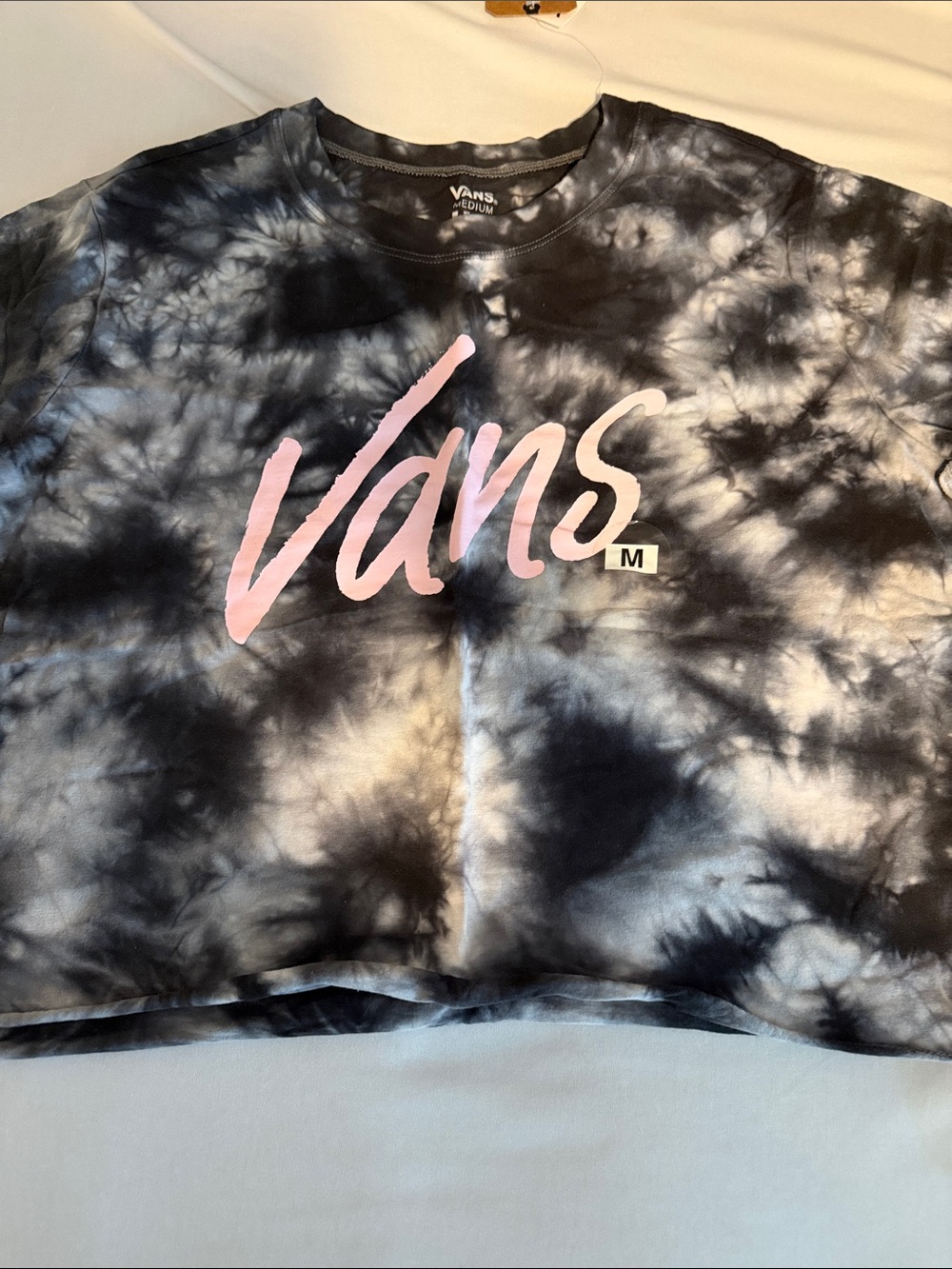 Vans Black & Gray Tie-Dye Tee with Pink Script Logo